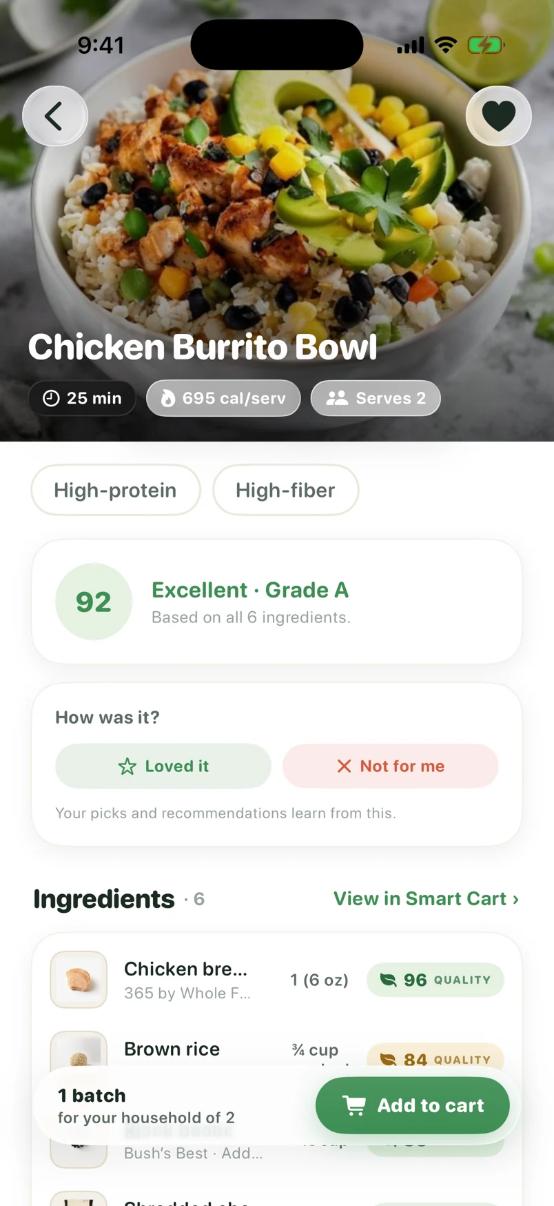 Recipe detail with ingredient scores